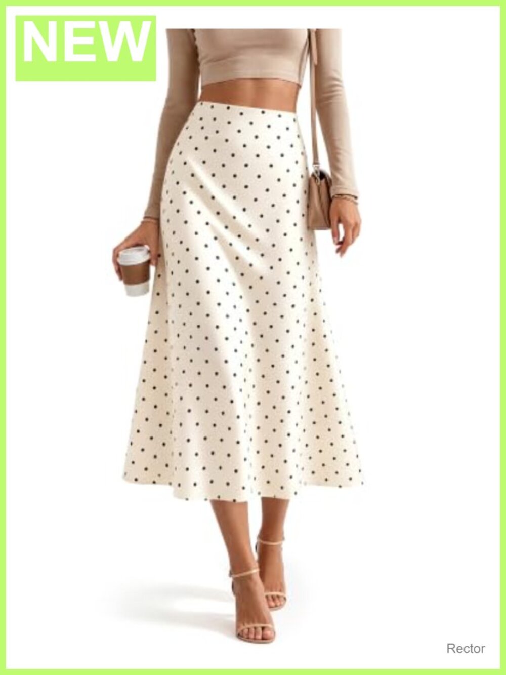 Women's Satin Midi Skirt Fishtail Mermaid Polka Dot High Waist